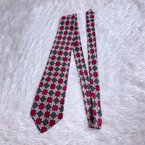 Nordstrom Italian Silk Tie Geometric Red Green 57" 4" - Picture 1 of 5